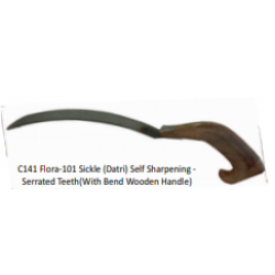 C141 Flora-101 Sickle (Datri) Self Sharpening - Serrated Teeth (With Bend Wooden Handle)